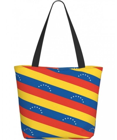 Women Shoulder Bag Venezuela-Flag-Pattern Foldable Tote Bag With Zipper Closure Casual Shopping Purse Daily Bag $18.55 Totes