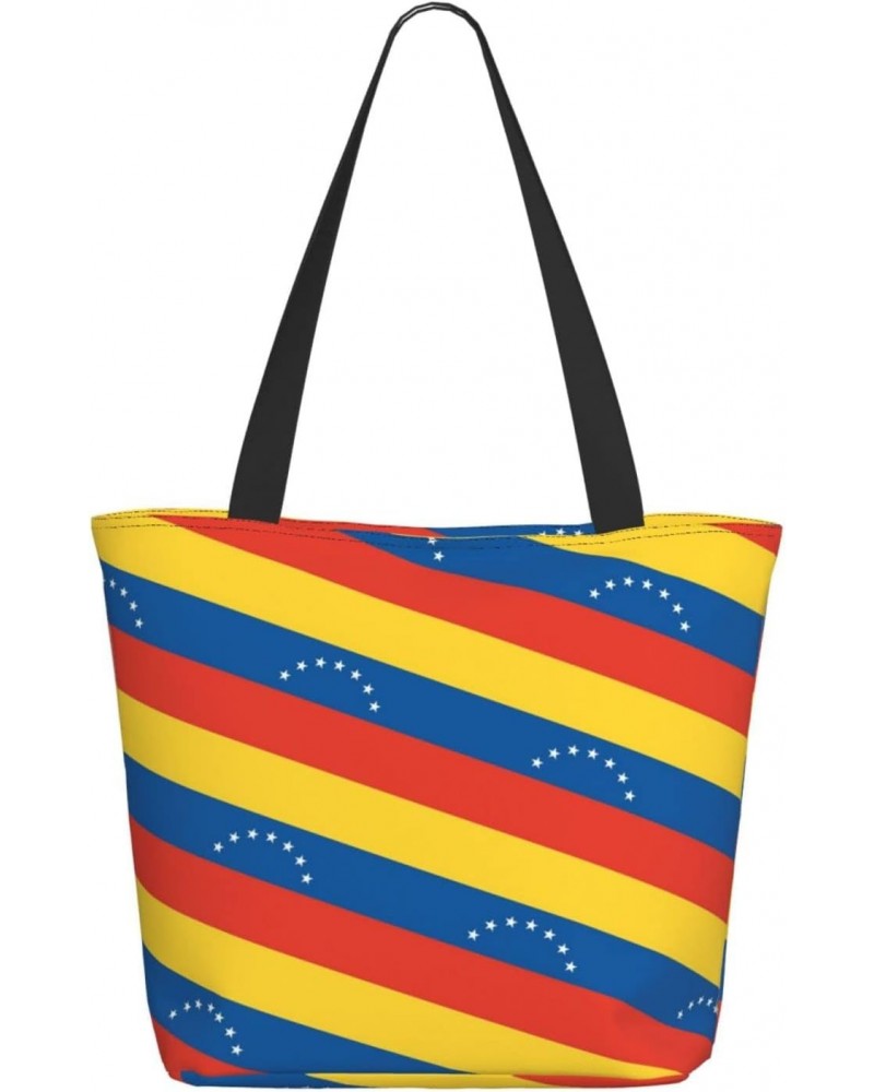 Women Shoulder Bag Venezuela-Flag-Pattern Foldable Tote Bag With Zipper Closure Casual Shopping Purse Daily Bag $18.55 Totes