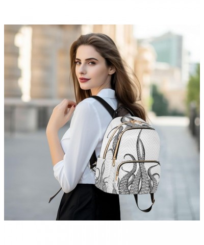 Backpack Purse for Women Hand Drawn Tentacles Octopus, Mini Fashion Backpack Lightweight Casual Daypack Shoulder Bag Travel B...