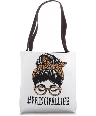 Principal Leopard Messy Bun Women Back To School Tote Bag $11.89 Totes