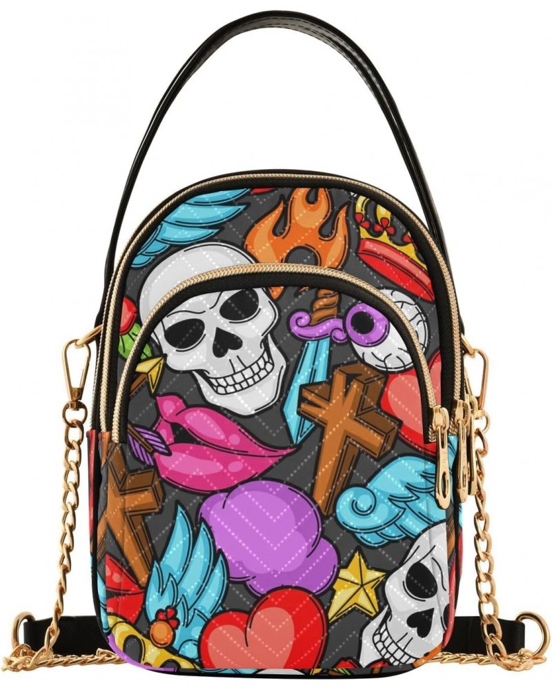 Skull Heart Crossbody Bags for Women Cell Phone Purse Wallet with Removable Chain Shoulder Handbag for Travel Passport Phone ...