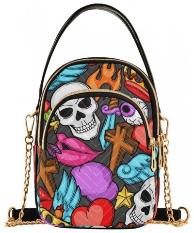 Skull Heart Crossbody Bags for Women Cell Phone Purse Wallet with Removable Chain Shoulder Handbag for Travel Passport Phone ...