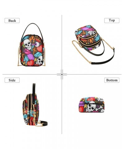 Skull Heart Crossbody Bags for Women Cell Phone Purse Wallet with Removable Chain Shoulder Handbag for Travel Passport Phone ...