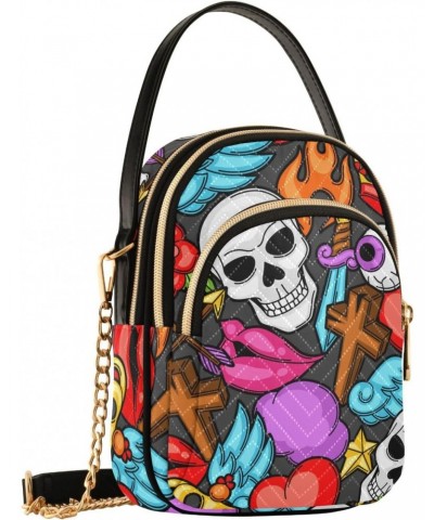 Skull Heart Crossbody Bags for Women Cell Phone Purse Wallet with Removable Chain Shoulder Handbag for Travel Passport Phone ...