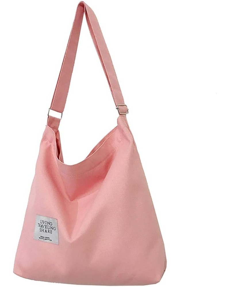 Women's Retro Large Size Canvas Shoulder Bag Hobo Crossbody Handbag Casual Tote Pastel Pink $8.95 Totes