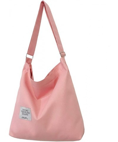 Women's Retro Large Size Canvas Shoulder Bag Hobo Crossbody Handbag Casual Tote Pastel Pink $8.95 Totes