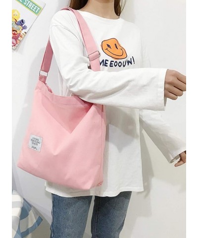 Women's Retro Large Size Canvas Shoulder Bag Hobo Crossbody Handbag Casual Tote Pastel Pink $8.95 Totes