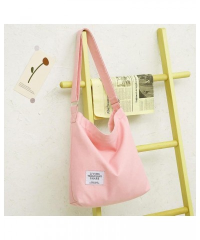 Women's Retro Large Size Canvas Shoulder Bag Hobo Crossbody Handbag Casual Tote Pastel Pink $8.95 Totes