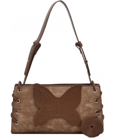 Korean Style Fashionable Retro Personalized Butterfly Style One-Shoulder Ladies PU Small Square Bag Brown $9.32 Shoulder Bags