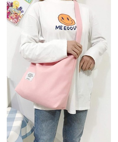 Women's Retro Large Size Canvas Shoulder Bag Hobo Crossbody Handbag Casual Tote Pastel Pink $8.95 Totes