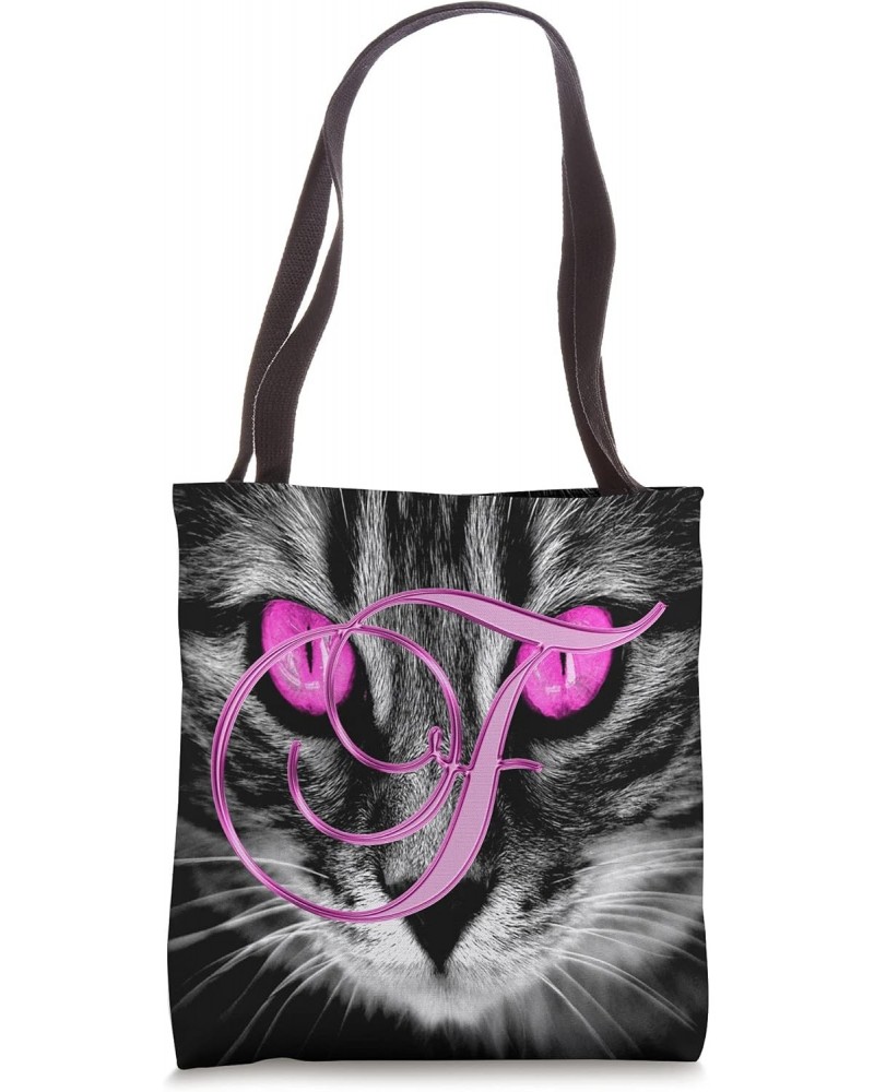 F Pink Cat Eye Kitten Kitty Pet Animal Initial Letter Name Tote Bag $9.83 Totes