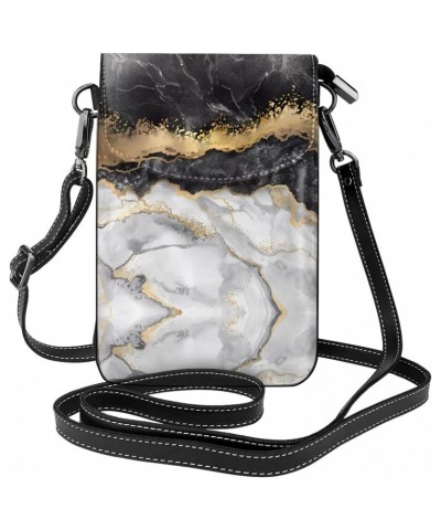 women leather Cell Phone Purse Black White Gold Foil Marble picture Multifunction,Soft, durable,Convenient for daily use and ...