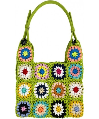 Women's Crochet Knitted Tote Bag Aesthetic Floral Summer Beach Bag Casual Mesh Shoulder Bag Woven Hobo Bag for Vacation Green...