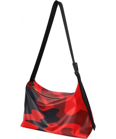 Black Red Camouflage Hobo Shoulder Bag for Women Men PU Leather Crossbody Bag Slouchy Tote Handbags for Traveling Shopping Wo...