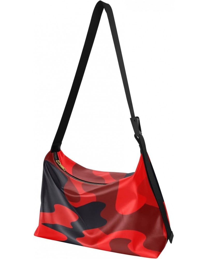 Black Red Camouflage Hobo Shoulder Bag for Women Men PU Leather Crossbody Bag Slouchy Tote Handbags for Traveling Shopping Wo...