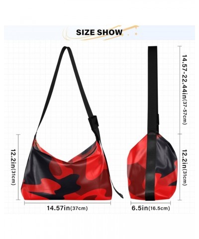 Black Red Camouflage Hobo Shoulder Bag for Women Men PU Leather Crossbody Bag Slouchy Tote Handbags for Traveling Shopping Wo...