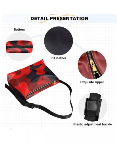 Black Red Camouflage Hobo Shoulder Bag for Women Men PU Leather Crossbody Bag Slouchy Tote Handbags for Traveling Shopping Wo...