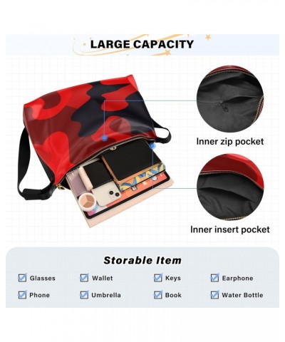 Black Red Camouflage Hobo Shoulder Bag for Women Men PU Leather Crossbody Bag Slouchy Tote Handbags for Traveling Shopping Wo...