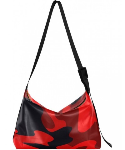 Black Red Camouflage Hobo Shoulder Bag for Women Men PU Leather Crossbody Bag Slouchy Tote Handbags for Traveling Shopping Wo...