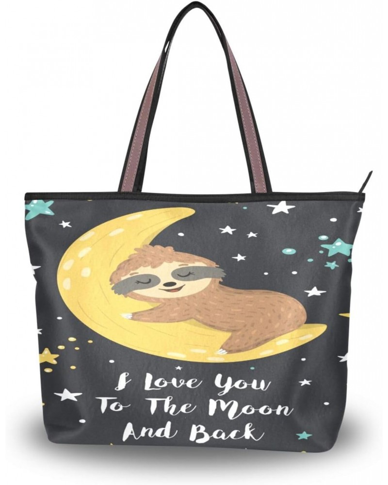 Womens Tote Bag, I Love You To The Moon Cute Baby Sloth Ladies Zip Shoulder Handbags $12.47 Shoulder Bags