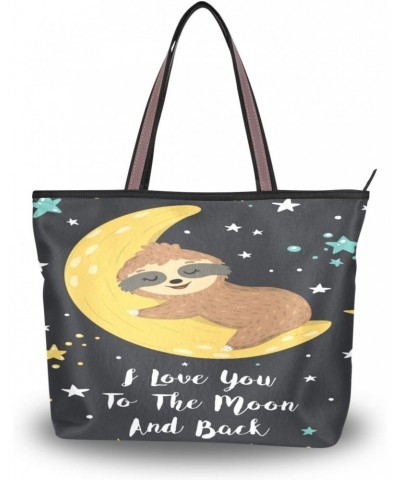 Womens Tote Bag, I Love You To The Moon Cute Baby Sloth Ladies Zip Shoulder Handbags $12.47 Shoulder Bags