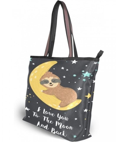 Womens Tote Bag, I Love You To The Moon Cute Baby Sloth Ladies Zip Shoulder Handbags $12.47 Shoulder Bags