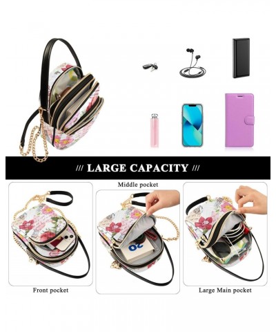 Flowers Postal Stamps Crossbody Bag for Women Cell Phone Purse Wallet with Removable Chain Shoulder Handbag for Travel Passpo...