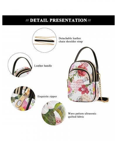 Flowers Postal Stamps Crossbody Bag for Women Cell Phone Purse Wallet with Removable Chain Shoulder Handbag for Travel Passpo...