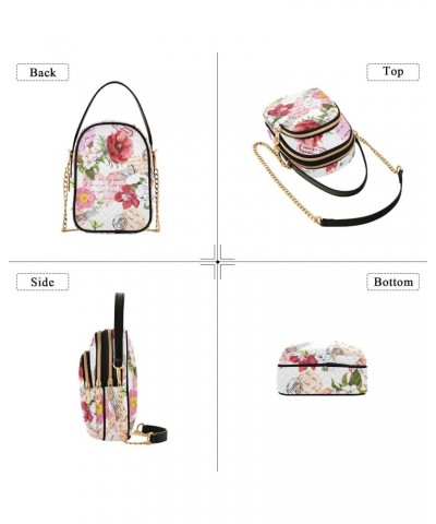 Flowers Postal Stamps Crossbody Bag for Women Cell Phone Purse Wallet with Removable Chain Shoulder Handbag for Travel Passpo...