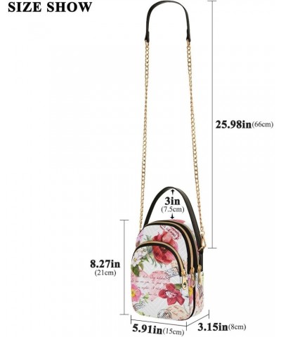 Flowers Postal Stamps Crossbody Bag for Women Cell Phone Purse Wallet with Removable Chain Shoulder Handbag for Travel Passpo...