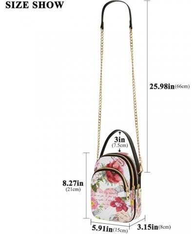 Flowers Postal Stamps Crossbody Bag for Women Cell Phone Purse Wallet with Removable Chain Shoulder Handbag for Travel Passpo...