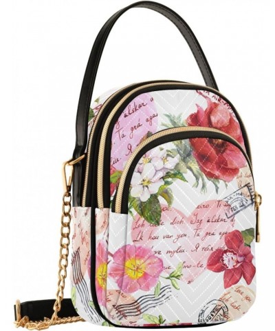 Flowers Postal Stamps Crossbody Bag for Women Cell Phone Purse Wallet with Removable Chain Shoulder Handbag for Travel Passpo...