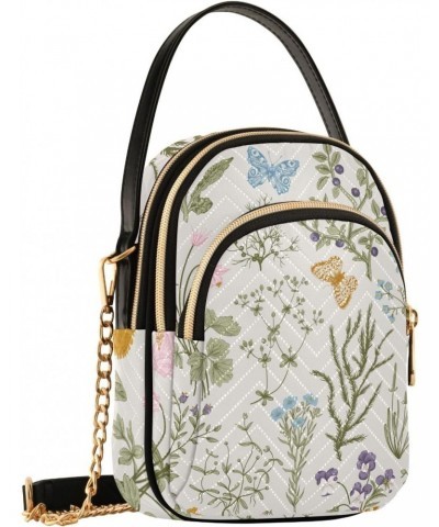 Herbs Wild Flowers Multi Pockets Crossbody Bags for Women Zip Cell Phone Purse Wallet Bag with Detachable Shoulder Strap Zipp...