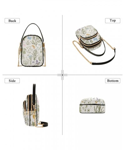 Herbs Wild Flowers Multi Pockets Crossbody Bags for Women Zip Cell Phone Purse Wallet Bag with Detachable Shoulder Strap Zipp...