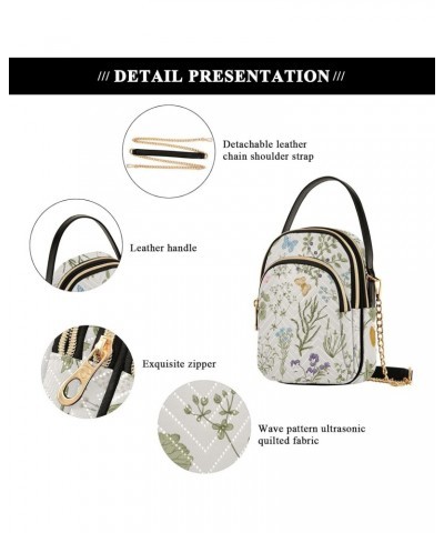 Herbs Wild Flowers Multi Pockets Crossbody Bags for Women Zip Cell Phone Purse Wallet Bag with Detachable Shoulder Strap Zipp...