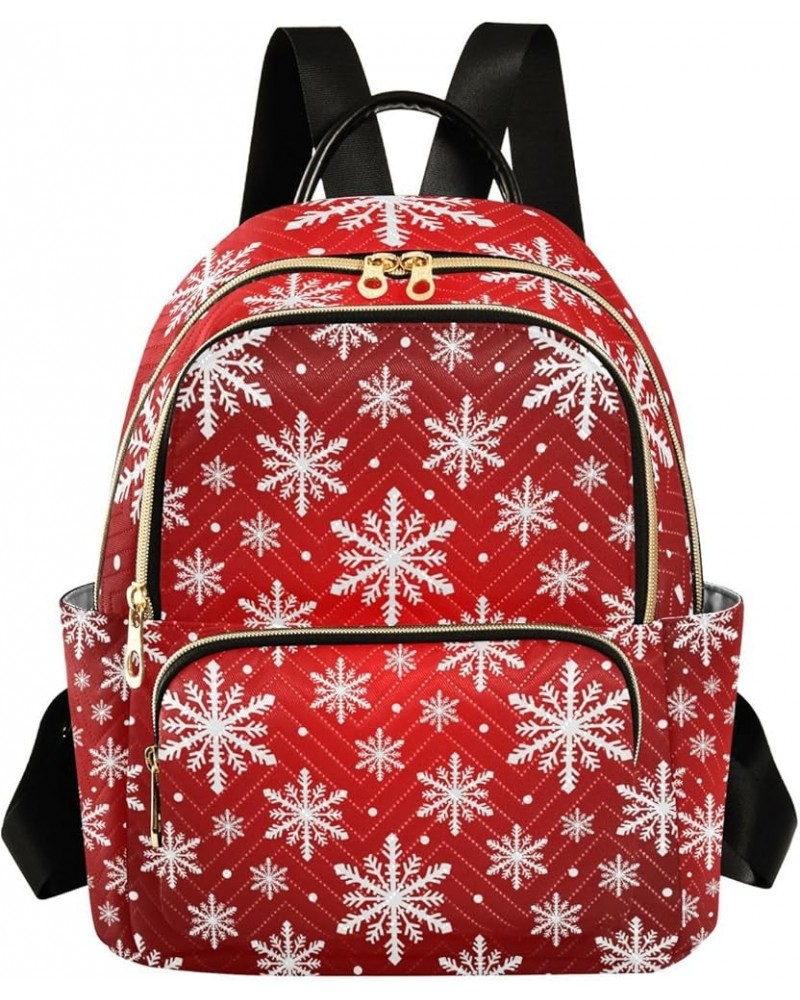 Christmas Women Backpack Snowflake Red White Anti-Theft Travel Backpack with Luggage Belt Durable Lightweight Handbag Lady Pu...