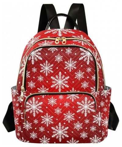 Christmas Women Backpack Snowflake Red White Anti-Theft Travel Backpack with Luggage Belt Durable Lightweight Handbag Lady Pu...