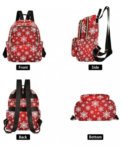 Christmas Women Backpack Snowflake Red White Anti-Theft Travel Backpack with Luggage Belt Durable Lightweight Handbag Lady Pu...