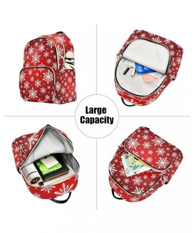 Christmas Women Backpack Snowflake Red White Anti-Theft Travel Backpack with Luggage Belt Durable Lightweight Handbag Lady Pu...