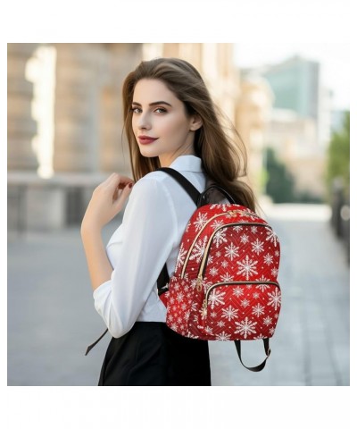 Christmas Women Backpack Snowflake Red White Anti-Theft Travel Backpack with Luggage Belt Durable Lightweight Handbag Lady Pu...