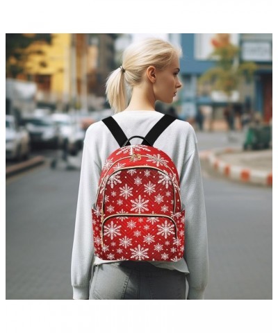 Christmas Women Backpack Snowflake Red White Anti-Theft Travel Backpack with Luggage Belt Durable Lightweight Handbag Lady Pu...