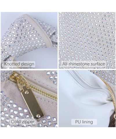 Knotted Handbag for Women Small Bling Full Rhinestone Purse Designer Ladies Hobo Dumpling Bag Glitter Evening Clutch Off-whit...