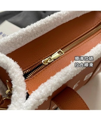 Large-Capacity Lamb Wool Tote Bag Women's Letter Handbag Winter European And American Commuter Shoulder Crossbody Bag Rose Re...