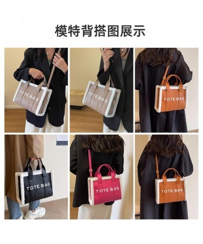 Large-Capacity Lamb Wool Tote Bag Women's Letter Handbag Winter European And American Commuter Shoulder Crossbody Bag Rose Re...