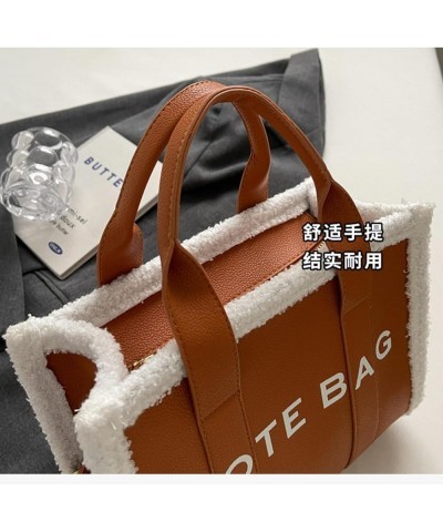 Large-Capacity Lamb Wool Tote Bag Women's Letter Handbag Winter European And American Commuter Shoulder Crossbody Bag Rose Re...