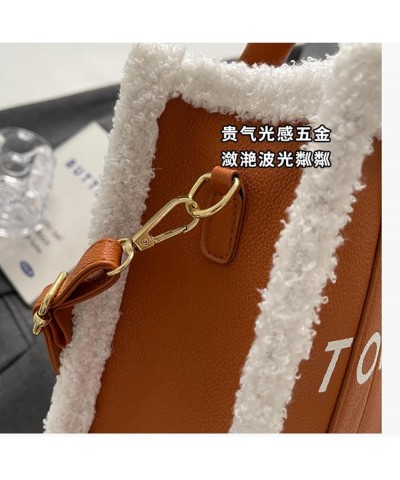 Large-Capacity Lamb Wool Tote Bag Women's Letter Handbag Winter European And American Commuter Shoulder Crossbody Bag Rose Re...