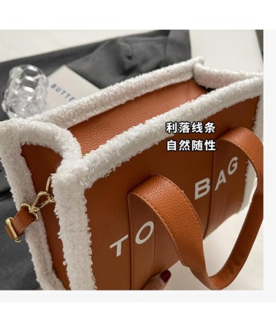 Large-Capacity Lamb Wool Tote Bag Women's Letter Handbag Winter European And American Commuter Shoulder Crossbody Bag Rose Re...