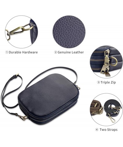 Small Genuine Leather Crossbody Bags for Women,Triple Zip Cell Phone Crossbody Purse with Adjustable Strap Navy Blue $17.29 C...