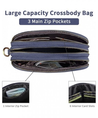 Small Genuine Leather Crossbody Bags for Women,Triple Zip Cell Phone Crossbody Purse with Adjustable Strap Navy Blue $17.29 C...