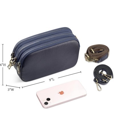 Small Genuine Leather Crossbody Bags for Women,Triple Zip Cell Phone Crossbody Purse with Adjustable Strap Navy Blue $17.29 C...